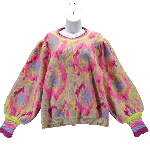 Jodifl Sweaters - Jodifl Balloon Sleeve Size L Felicia Sweater Bright Pink Yellow Blue 80s 90s